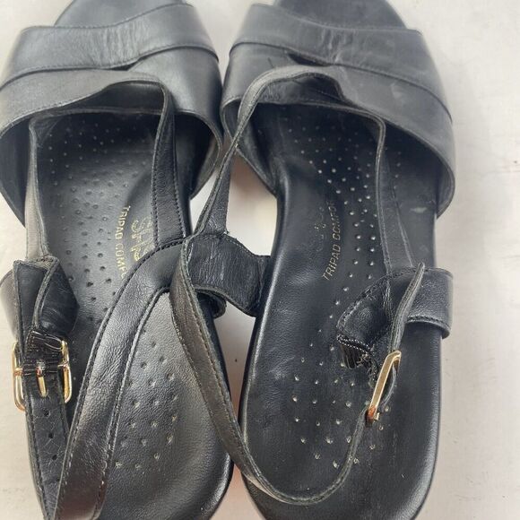 SAS Black Leather Open Toe Slingback Dress Sandals Shoes Heels Womens 8.5M Wedge - Picture 12 of 16